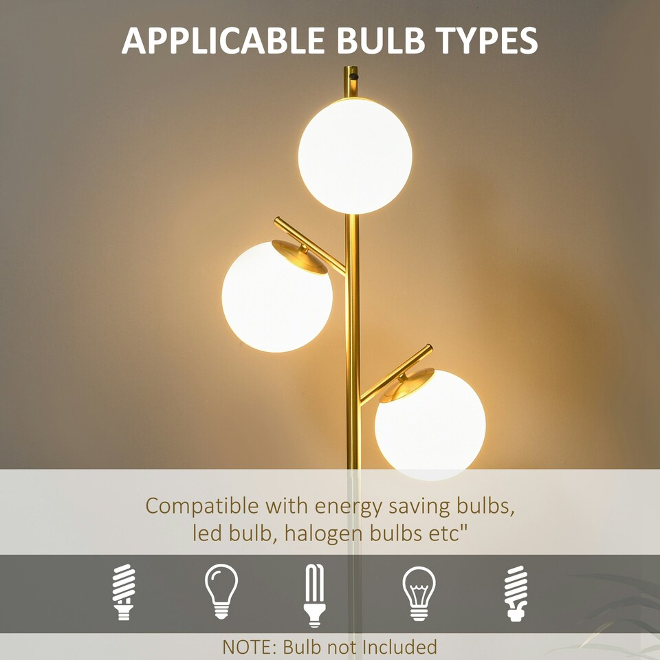 image 1 of HOMCOM Modern Tree Floor Lamp with 3 Light, for Living Room Bedroom, Gold