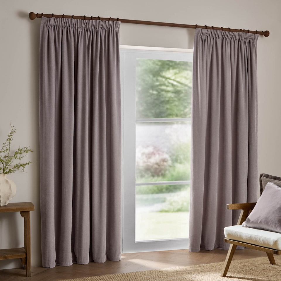 image 1 of Yard Heavy Chenille Room Darkening Pencil Pleat Curtains, Mauve, (W) 168 x (D) 229cm | Purple | Mauve | 1