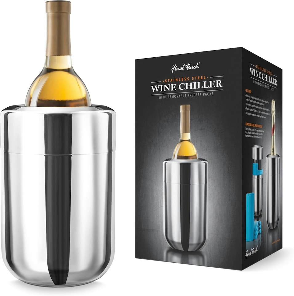 image 1 of Final Touch Steel Bottle Chiller with Freezer Packs | Chrome | 1