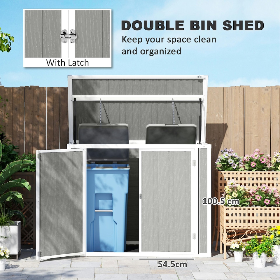 image 1 of Outsunny 4.7 x 2.5FT Lockable Garden Shed, 2-Bin Storage Shed | Multi | 143W x 75.5D x 110/108.5Hcm | 1