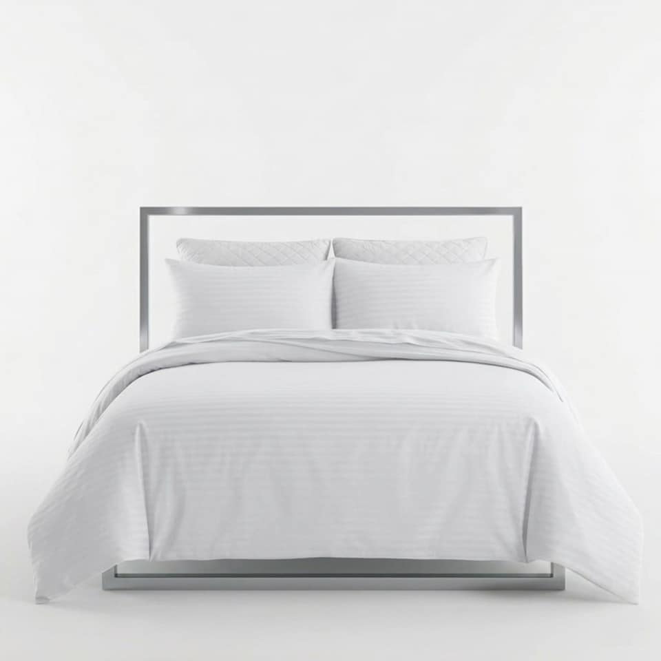 image 1 of Luxury Satin Stripe Duvet Cover Set T250 Cotton Rich Soft Bed Linen | White | Single