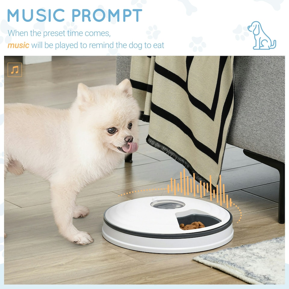 image 1 of PawHut Pet Feeder w/ Digital Timer Six-Meal Food Dispenser Trays White
