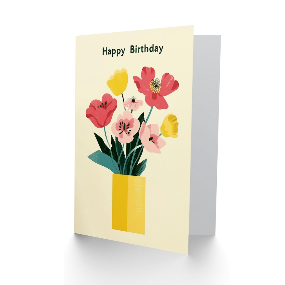 image 1 of Poppy Flower Bouquet Vase Woman Her Birthday Card