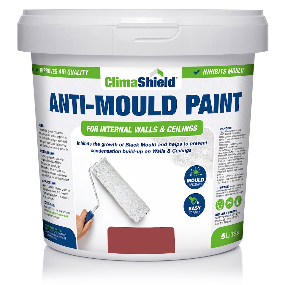 image 1 of SmartSeal - Anti-Mould Paint - Brick Red (5L) For Bathroom, Kitchen and Bedroom Walls & Ceilings - Protection Against Mould