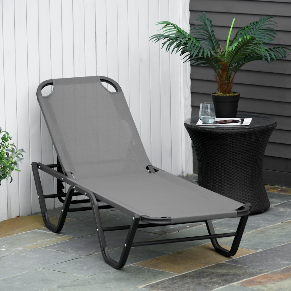 image 1 of Outsunny Sun Lounger Relaxed Recliner with 5-Position Adjustable Backrest Aluminium Frame for Pool, Sun Bathing, Grey