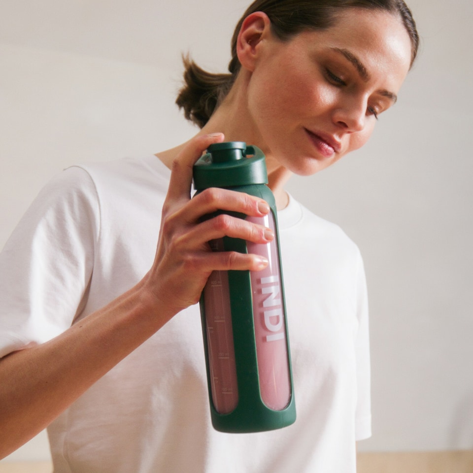 image 1 of INDI Glass Shaker Bottle with Metal Whisking Ball Green | 750ml