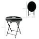 image 7 of Outsunny Round Folding Side Table w/ Imitation Marble Glass Top, Black