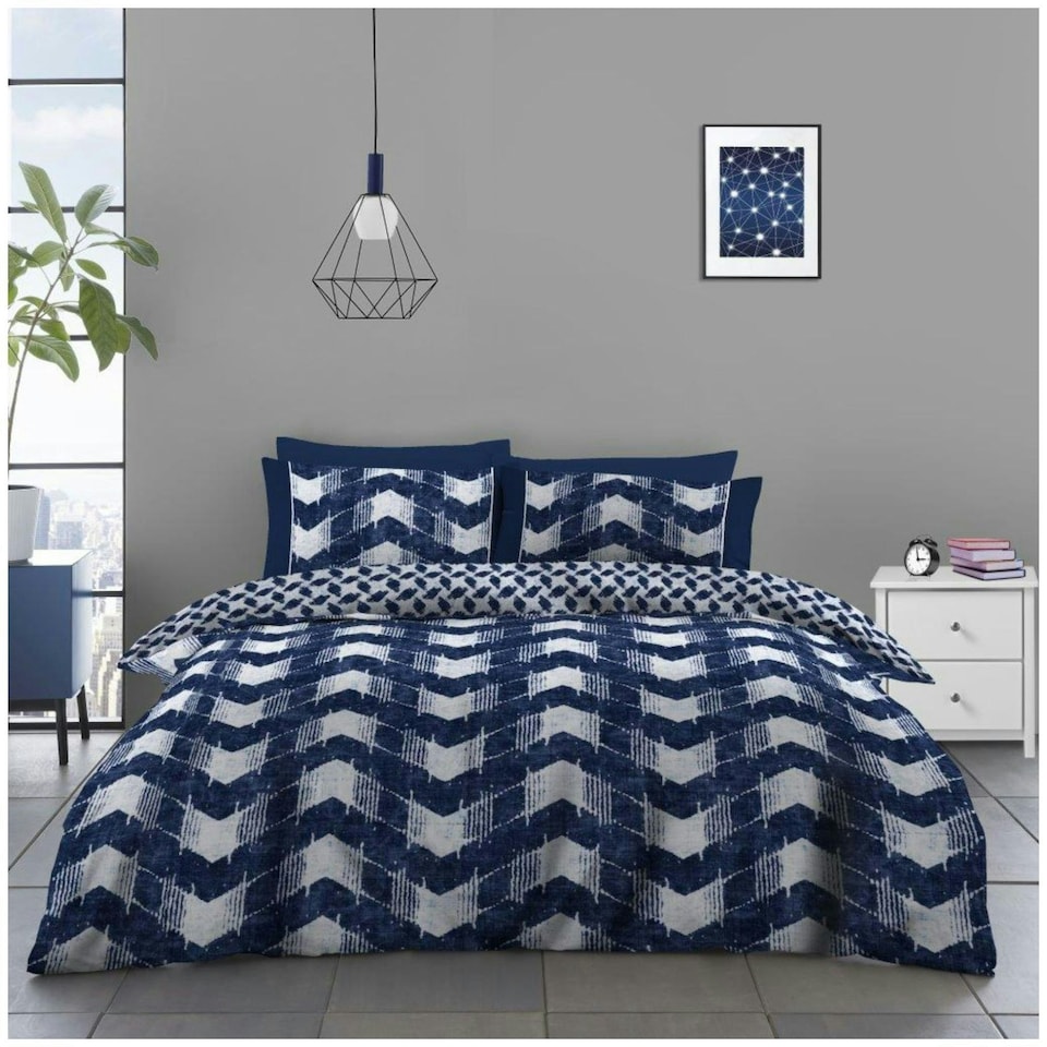 image 1 of VELVETIO Jovana Complete Duvet Cover Set with Fitted Sheet Printed Bedding Quilt Blue | Double