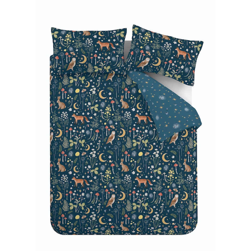 image 1 of Catherine Lansfield Enchanted Twilight Animals Reversible Duvet Cover Set | Blue | Navy Blue