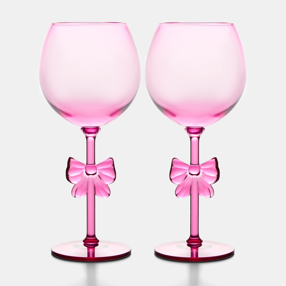 image 1 of OHS Set of 2 Bow Picnic Wine Glasses Plastic Reusable Champagne Flute