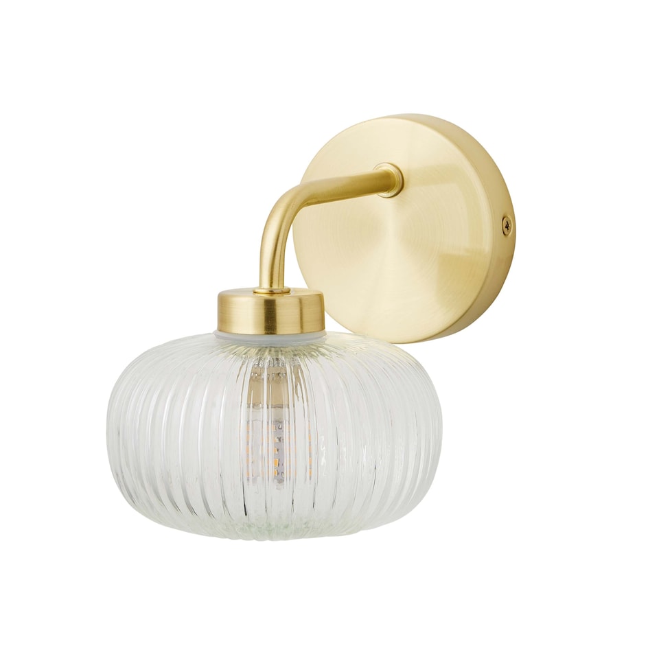 image 1 of ValueLights Amaia Gold IP44 Clear Ribbed Glass Wall Light & Bulbs | Gold