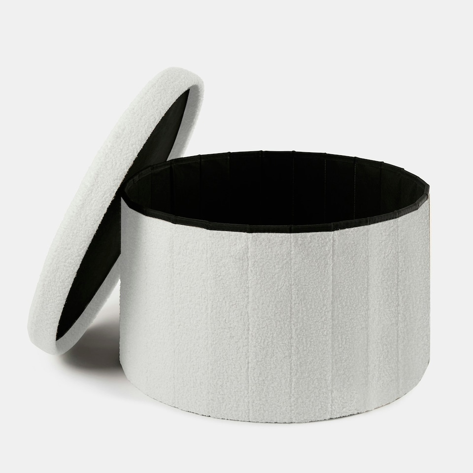 image 1 of OHS Boucle Extra Large Foldable Rounded Storage Box Footstool Space Saving Seat Ottoman White