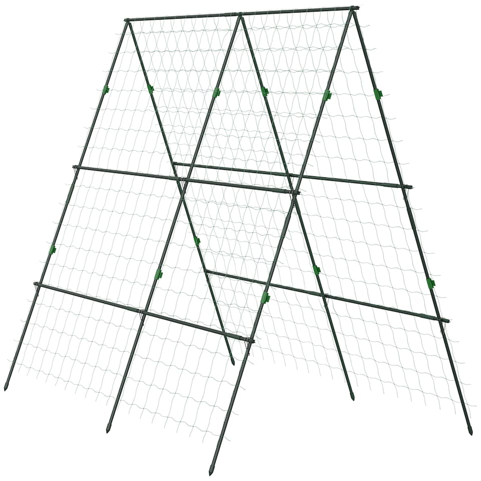 image 1 of Outsunny Garden Cucumber Trellis for Climbing Plants, A-Frame Trellis Plant Support with Climbing Net, DIY Adjustable Cucumber Support Frame for Raised Bed, Vegetables, Flowers, Fruit, Green