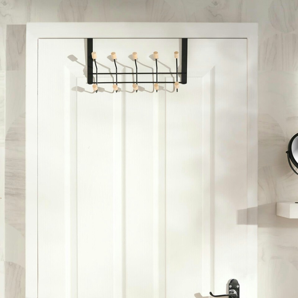 image 1 of OHS Over Door 10 Hooks Coat Hanger Wood Organiser Space Saving Home Storage Rail