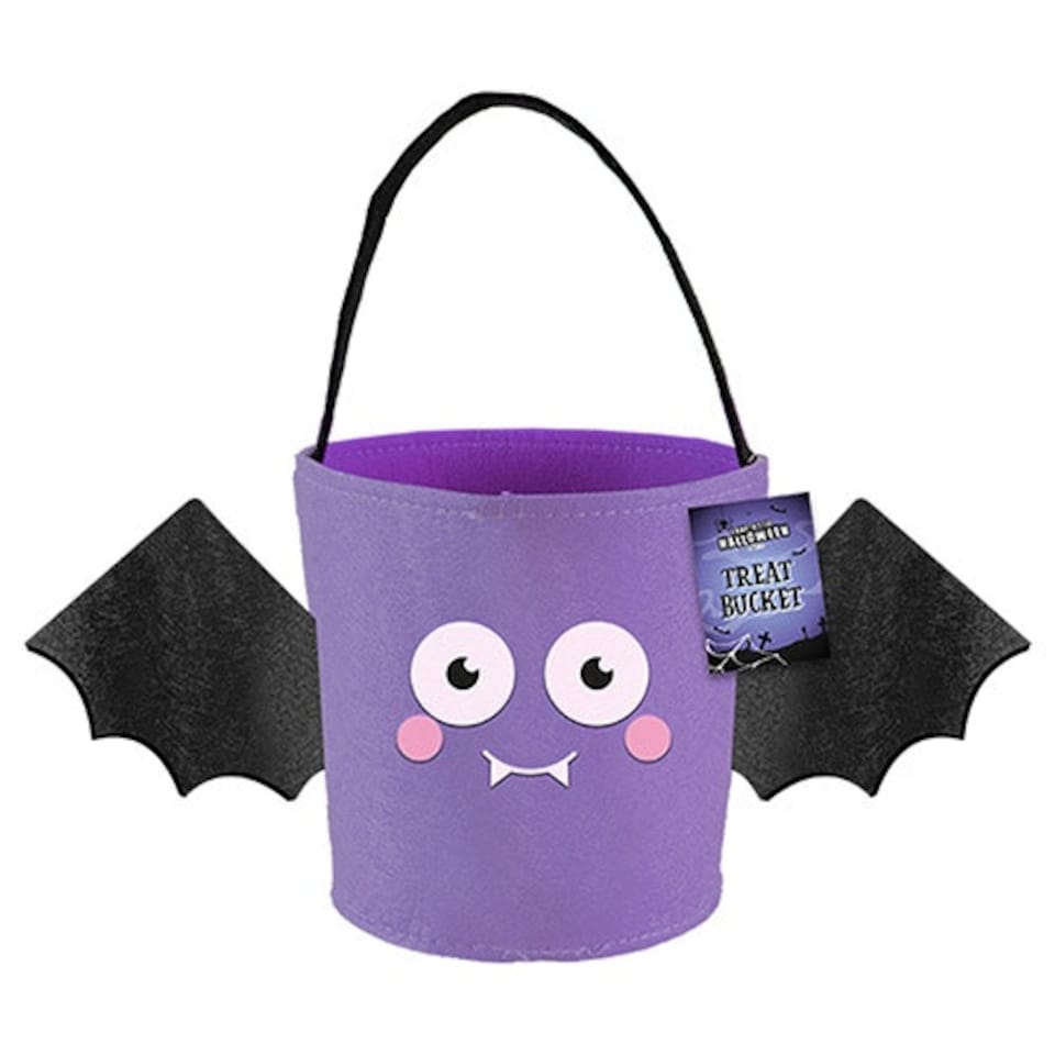 Purple Bat Halloween Felt Treat Bucket 29.5cm