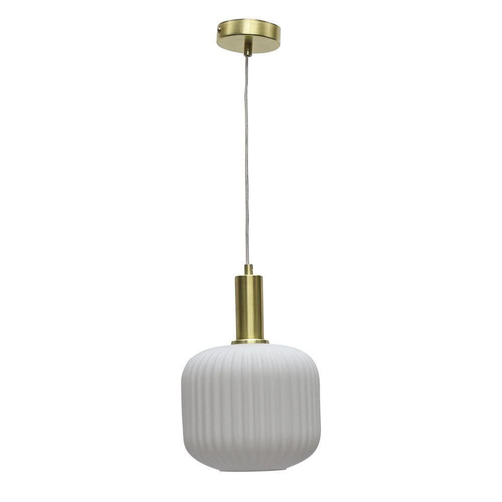 First Choice Lighting Bento - White Ribbed Glass Satin Brass Deco Pendant Fitting