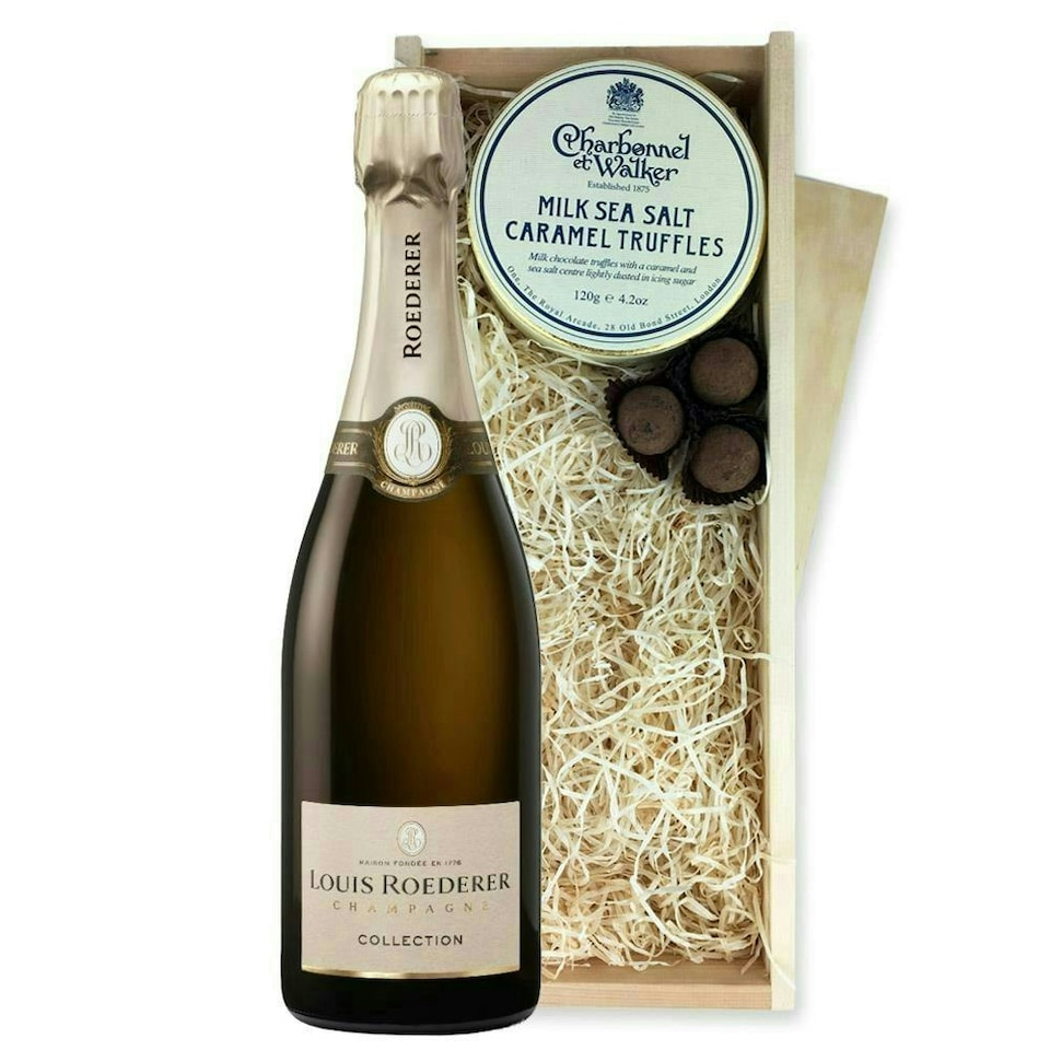image 1 of Louis Roederer Collection Brut Champagne And Milk Sea Salt Charbonnel Chocolates Box 75cl 12.5% abv
