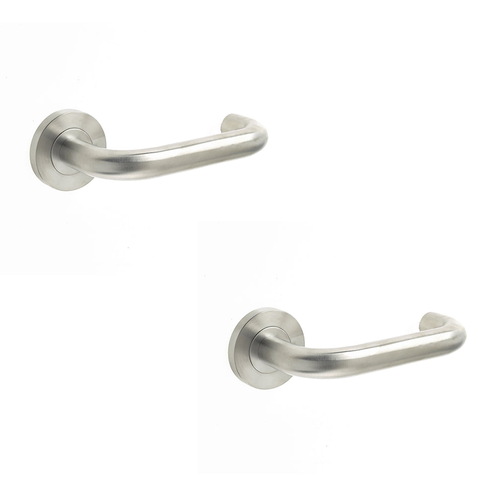 2 PACK Contemporary 19mm Satin Stainless Steel Door Handle on 8mm Sprung Rose Interior Handle