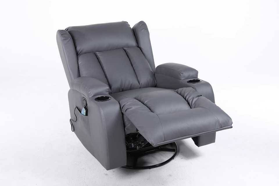 image 1 of SoHo 10 in 1 Recliner Armchair With Swivel, Tilt Heated and Massage Functionality Grey | Grey | One Size