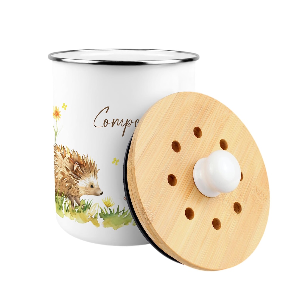 image 1 of Hedgehog & Mouse Compost Caddy - Metal 2L Decorative Kitchen Food Waste Bin