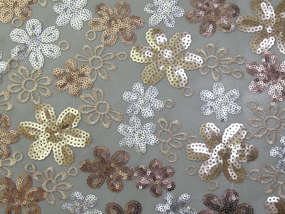 Beige Dorris Sequin Mesh Fabric for Dressmaking, 130cm / 51" Wide - per metre