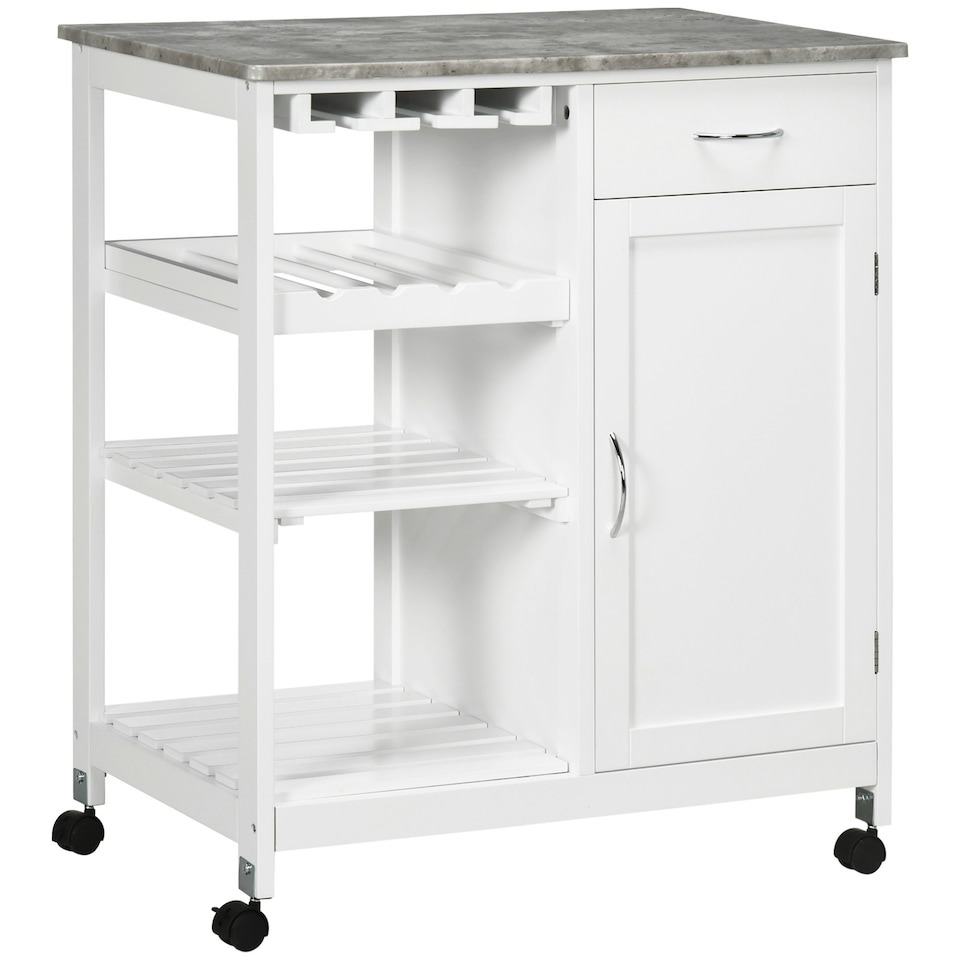 image 1 of HOMCOM Kitchen Trolley Utility Cart W/ Wheel Wine Rack Open Shelf and Cabinet