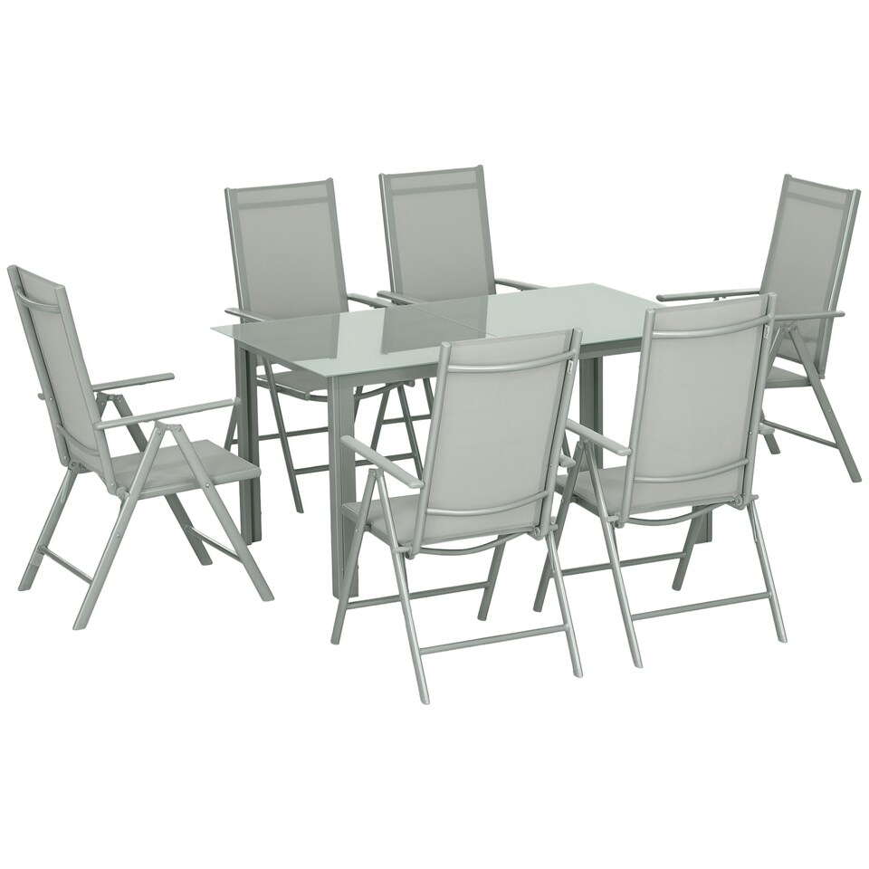 image 1 of Outsunny 7 Piece Garden Dining Set, Outdoor Table and 6 Chair, Aluminium, Black