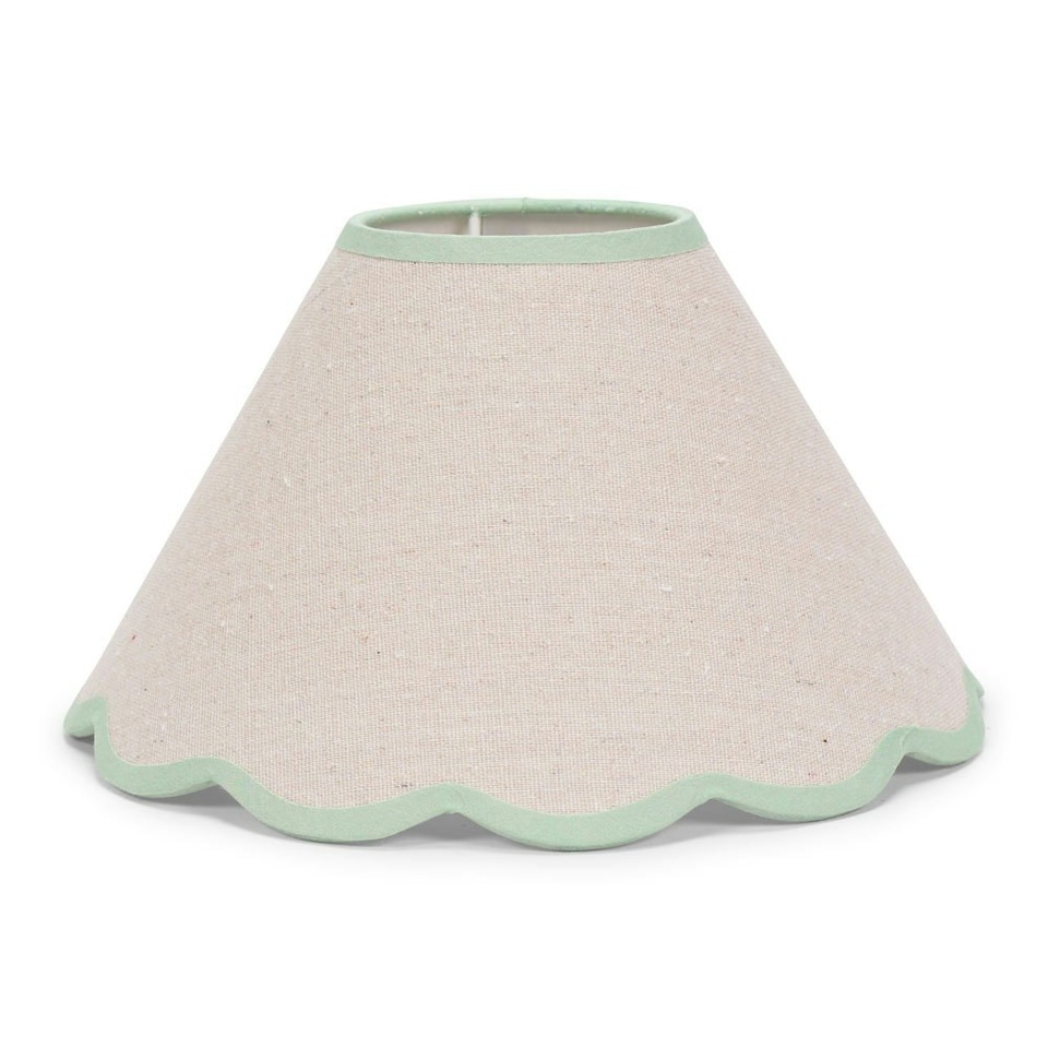 image 1 of ValueLights Florie Natural Linen Large Tapered Lamp Shade with Scallop Green Trim Green