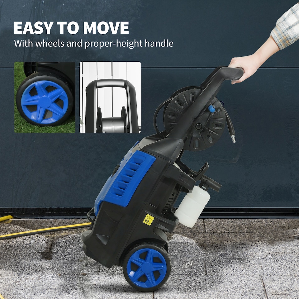 image 1 of Outsunny 2200W Power Washer 170 Bar Pressure with Adjustable Nozzle | Blue | Blue | 32W x 32D x 80H cm