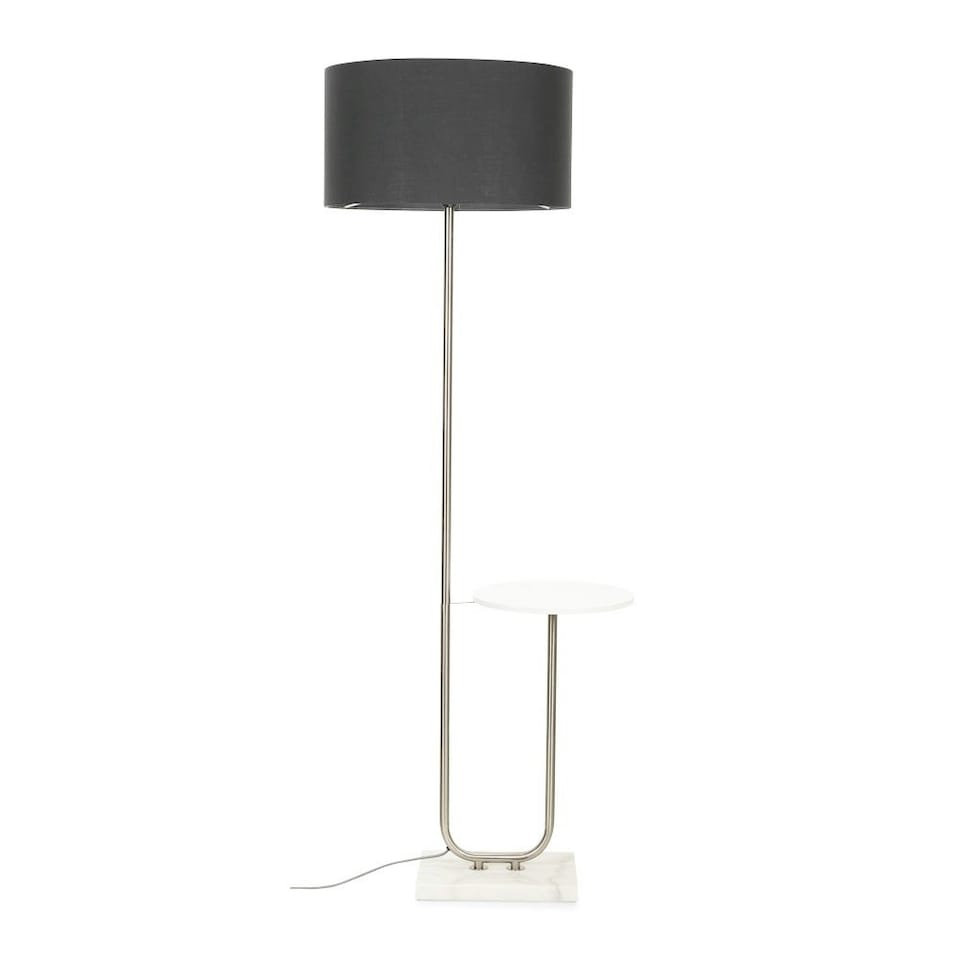 image 1 of ValueLights Tavel Brushed Chrome Silver Floor Lamp with Table and Charcoal Shade | Grey