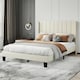 image 5 of Levede Wooden Bed Frame King Panel Plush Upholstered Metal Bed Platform Beige