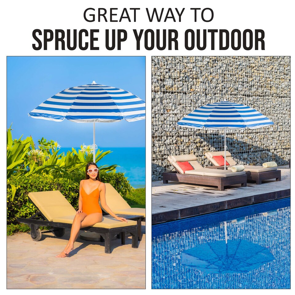 image 1 of Beach Tilting Parasol Umbrella 1.7m UV Protection Sun Shade for Patio, Garden & Outdoor Blue