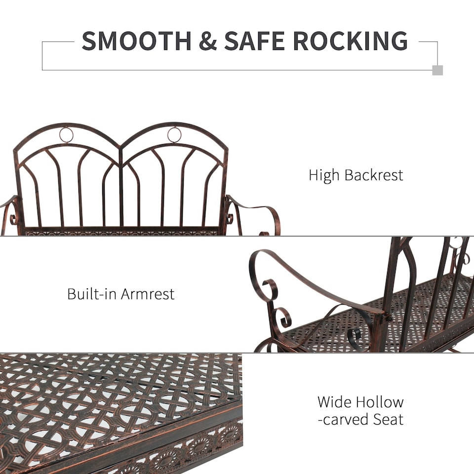 image 1 of Outsunny Rocking Chair Swing Bench Loveseat Metal Bronze Outdoor