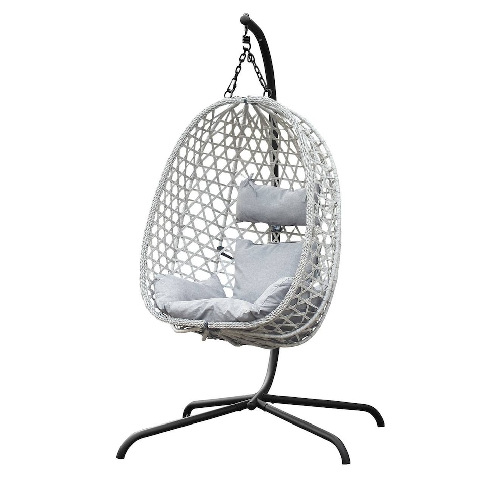 image 1 of URBNLIVING Rattan Hanging Egg Chair With Stand Indoor Outdoor