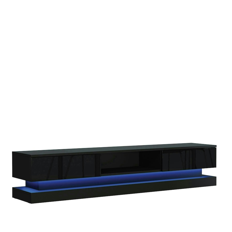 image 1 of TV Unit 180cm Black Gloss Fronts Black Matt Body with LED Platform | Black | One Size | 1