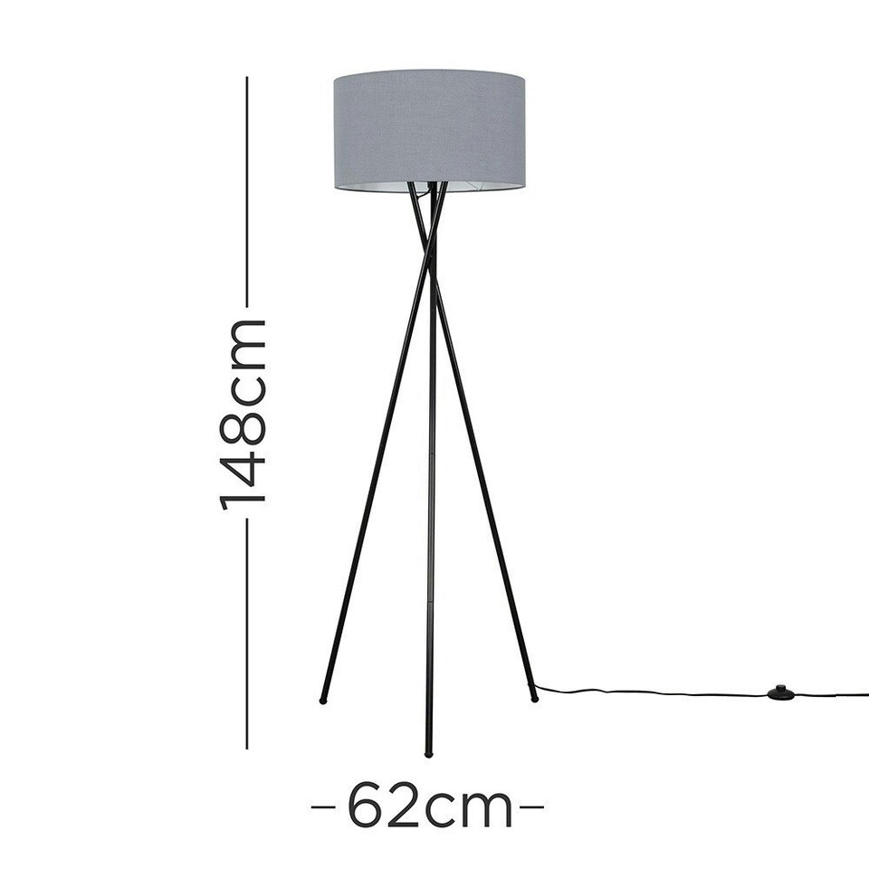 image 1 of ValueLights Camden Black Tripod Floor Lamp with Charcoal Shade Grey