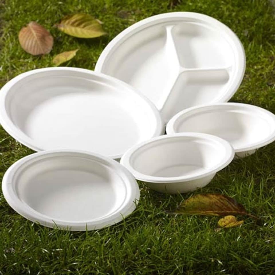 image 1 of White Round Compostable Bagasse Plates 26cm - Pack of 25