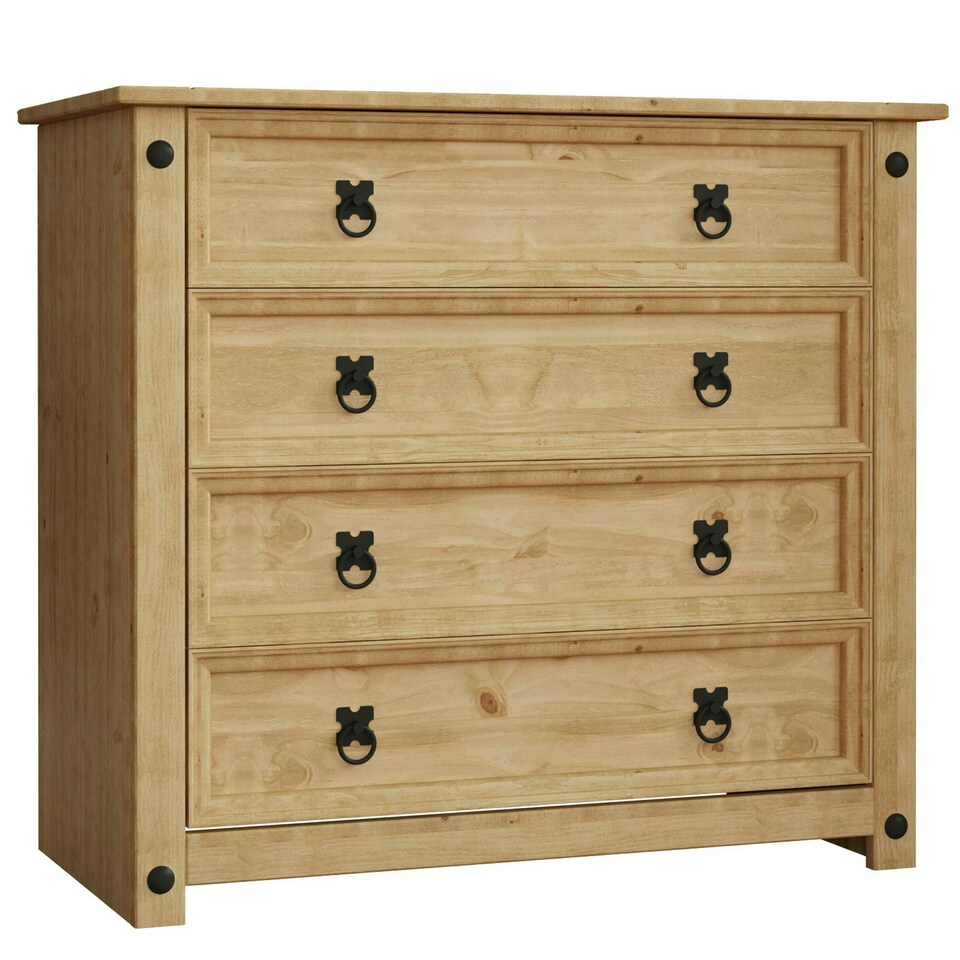 image 1 of Vida Designs Corona 4 Drawer Rustic Chest of Drawers Bedroom Storage, Solid Pine Wood