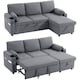 image 1 of HOMCOM Corner Sofa Bed, L Shaped Sofa with Storage Chaise, USB Ports | Grey | Grey | 205W x 136.5D x 85H cm