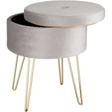 Stool Ava - round, padded velvet look, with storage space | Grey | light grey | 37,50 x 37,50 x 44,50 cm | 1
