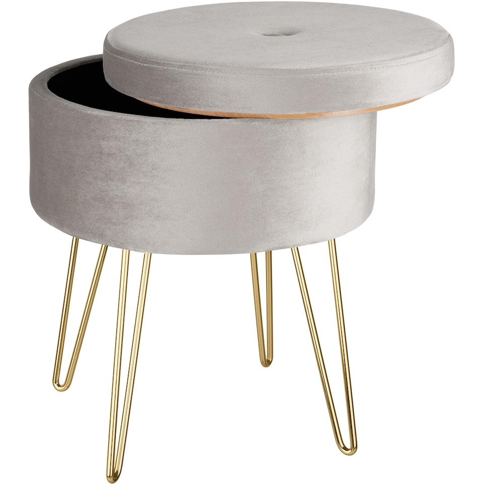 image 1 of Stool Ava - round, padded velvet look, with storage space | Grey | light grey | 37,50 x 37,50 x 44,50 cm | 1