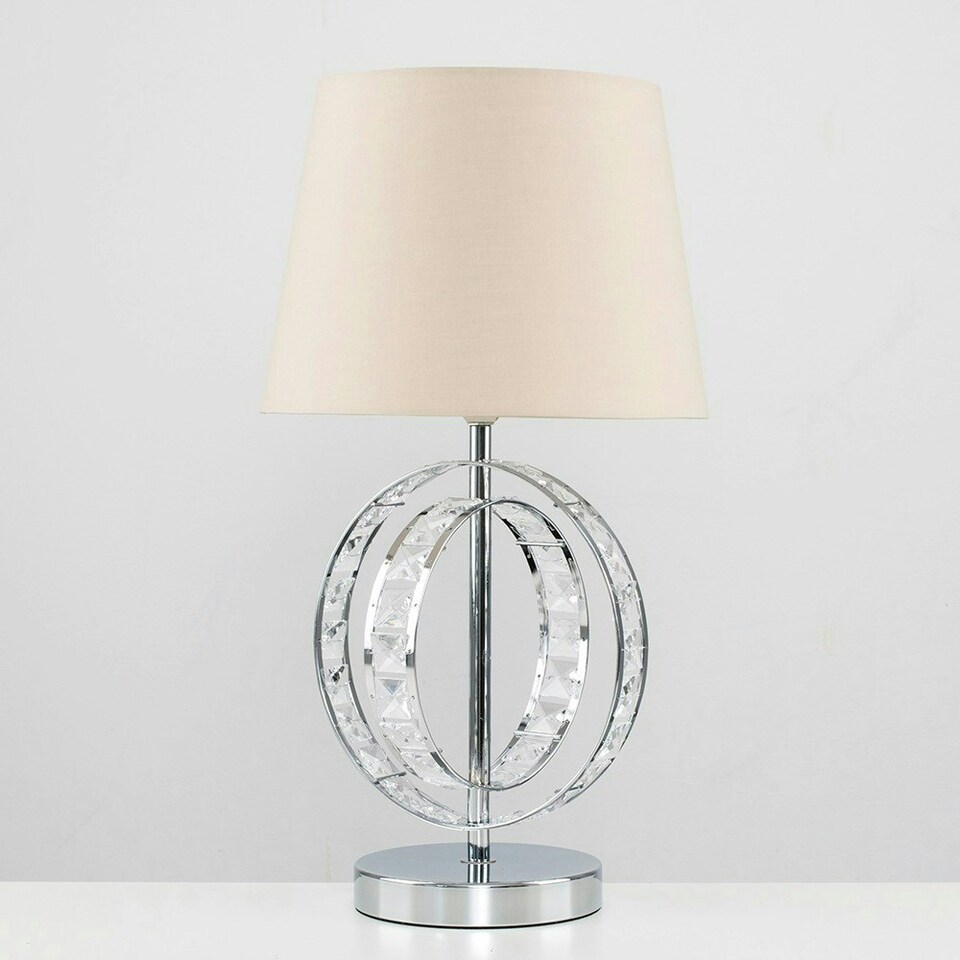 image 1 of ValueLights Rothwell Polished Silver Table Lamp with Small Cream Tapered Shade and E27 Candle LED 4W Warm White 3000K Bulb Cream