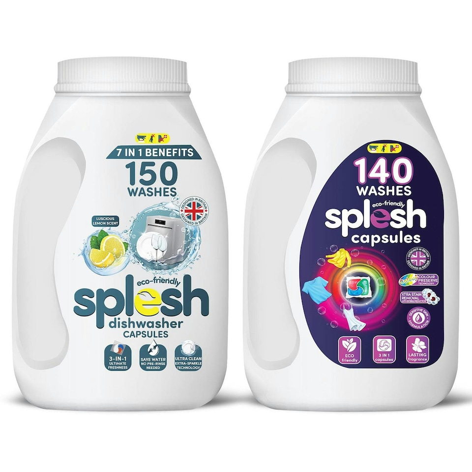 image 1 of Splesh Cleaning Bundle of 3-in-1 Dishwasher 150 Capsules & Laundry 140 Capsules