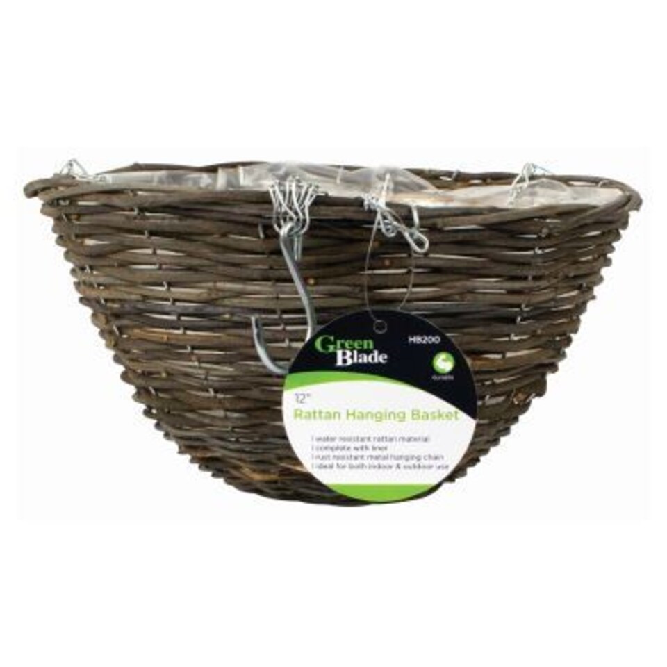 image 1 of Green Blade Rattan Hanging Basket - 30cm - Planter Flower Pot Plant Pot Hanger | Brown | Brown