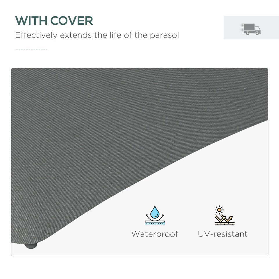 image 1 of Outsunny 3m Cantilever Parasol with Solar LED and Easy Lever, Garden Parasol Umbrella with Cross Base and Waterproof Cover, Outdoor Sun Shades, Dark Grey