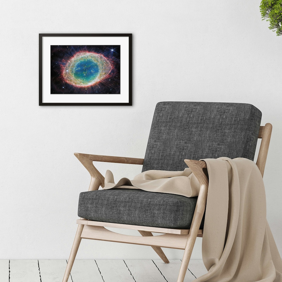 image 1 of NASA Webb Space Lovers Gift Ring Nebula Messier 57 9x7" Black Framed Wall Art Print