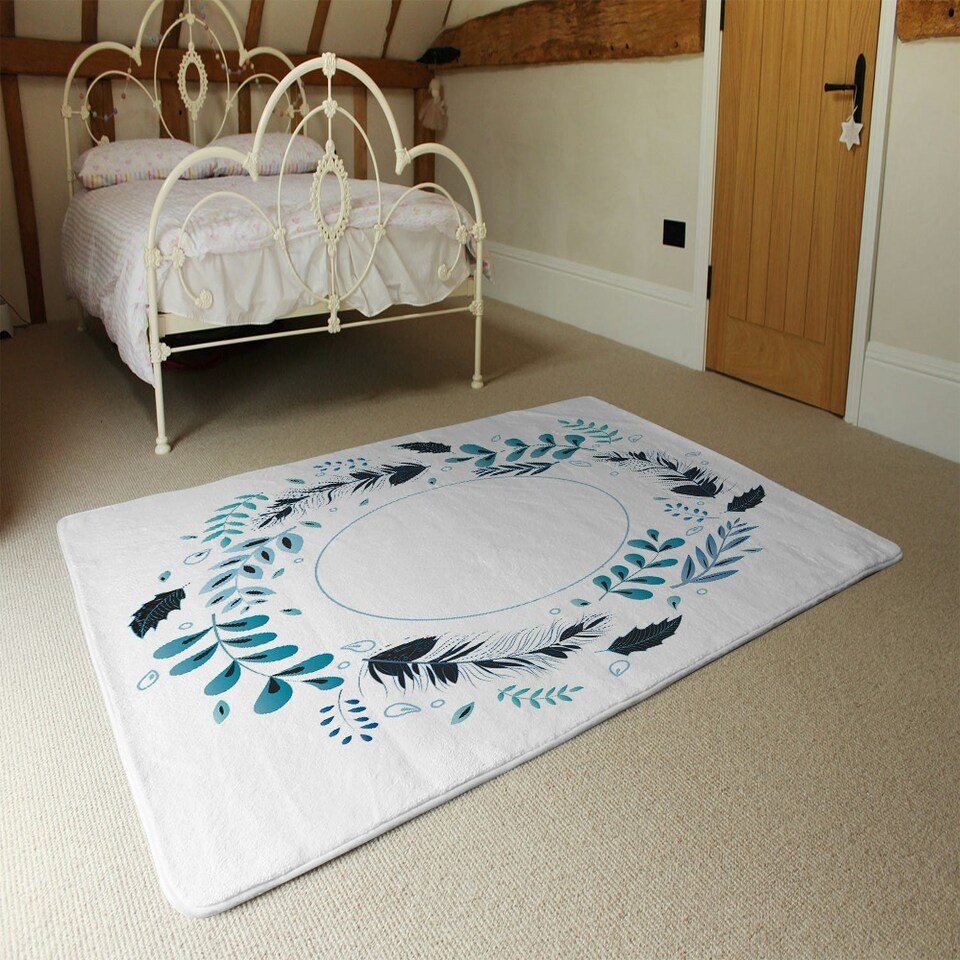 image 1 of Blue Leaves Frame (Rug) Blue | Medium: 80x150cm