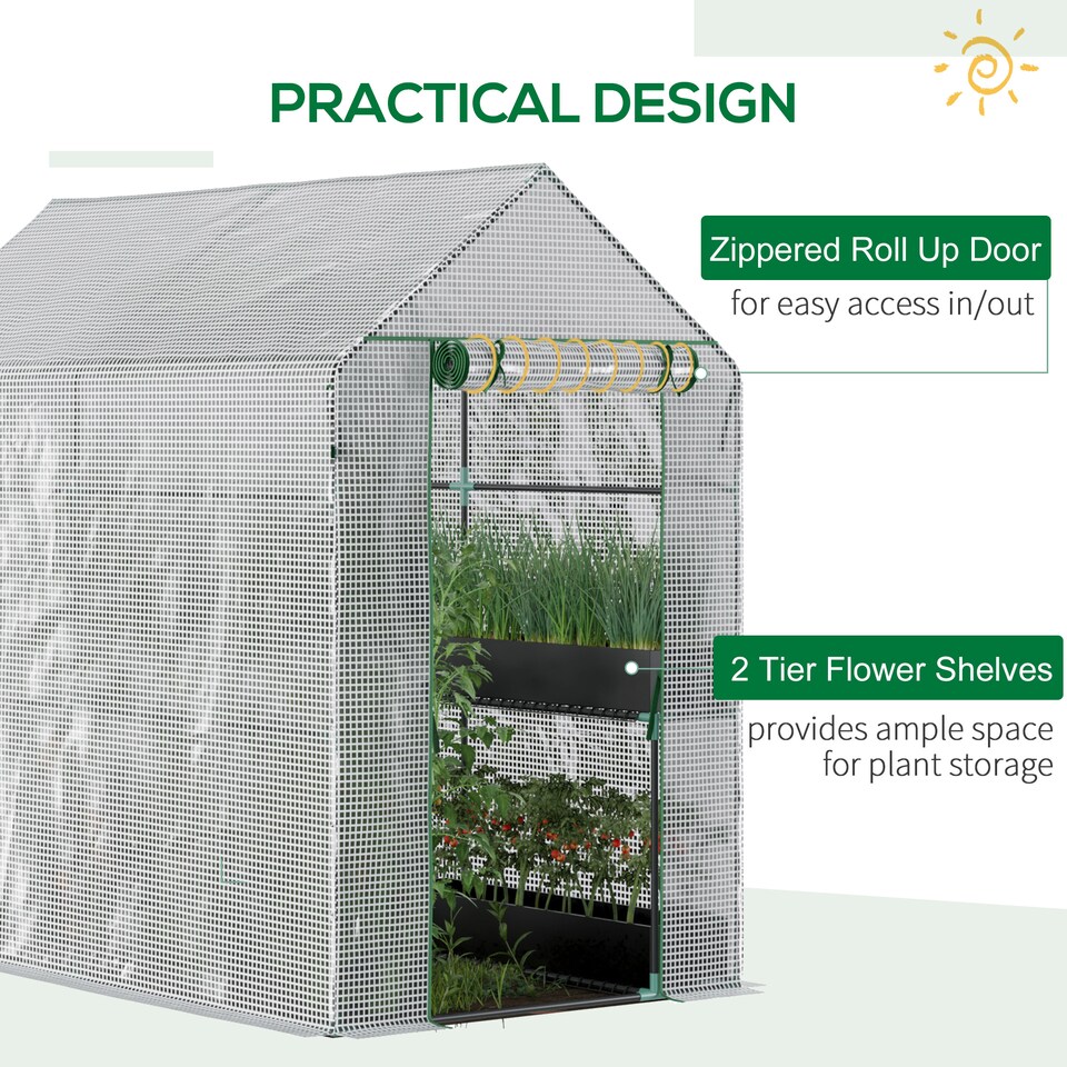 image 1 of Outsunny Walk in Greenhouse wShelves Steeple Grow House White