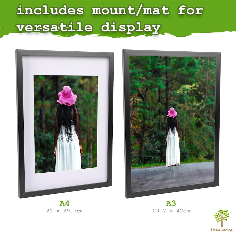 image 1 of Nicola Spring 3x Photo Frames with White A4 Mount - A3 (12" x 17") Black Portrait Hanging Wall Mounted Picture Display Frame