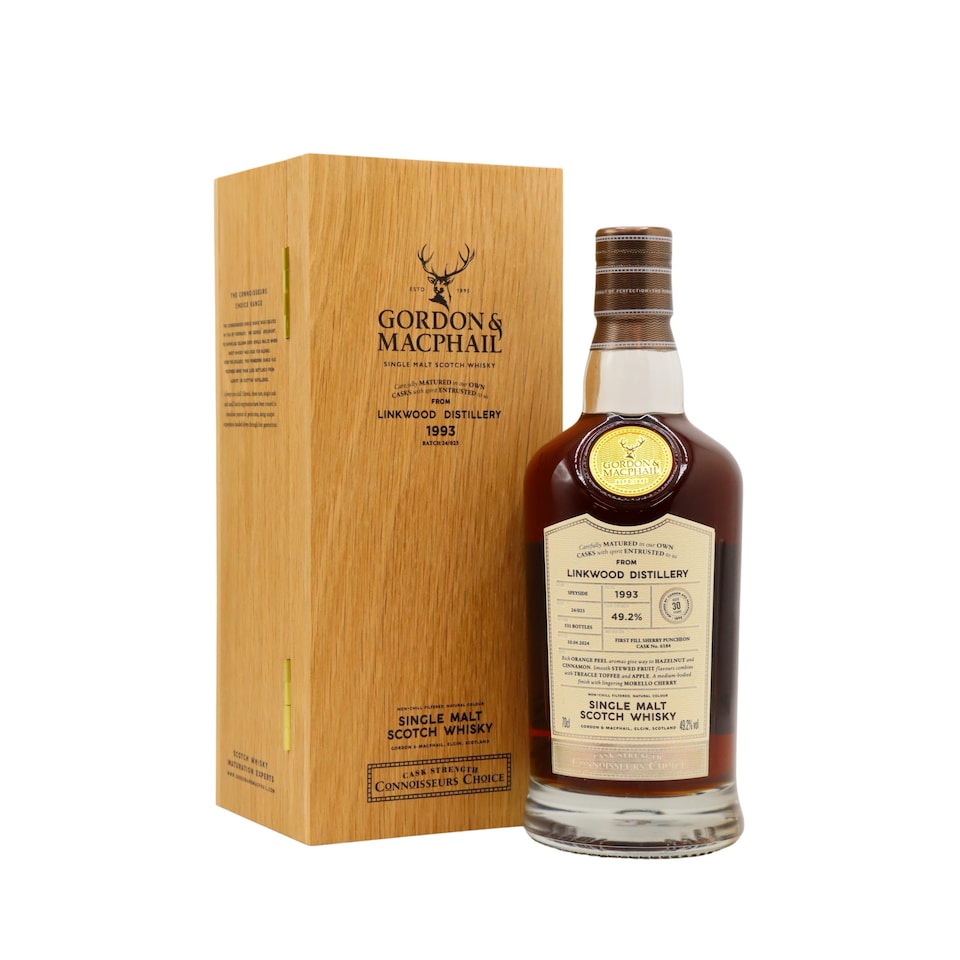 image 1 of Linkwood - Connoisseurs Choice Single Cask No. 6184 1993 30 year old Whisky | Multi | Amber | Orange peel, hazelnut and cinnamon; Stewed fruit, treacle toffee and apple; Medium bodied with lingering morello cherry | 1